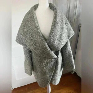 ZAC POSEN Wool Gray Open Blanket Cape Coat Pockets Minimalist Timeless Capsule|S
